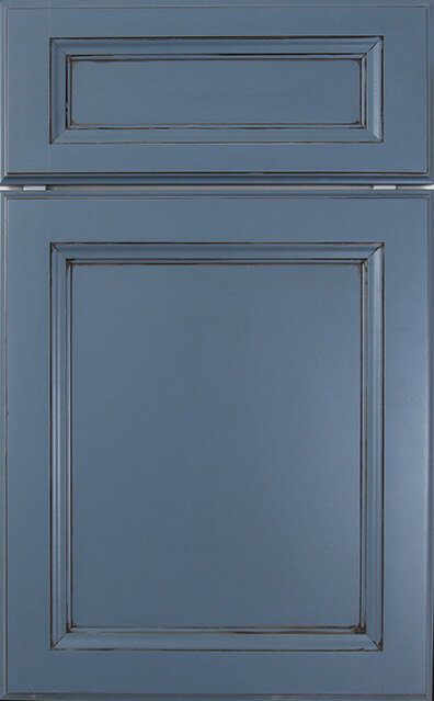 a denim blue kitchen and bath cabinet surface