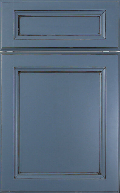 a denim blue kitchen and bath cabinet surface