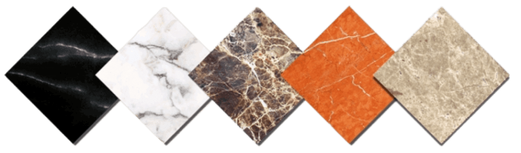 square countertop slabs in varying designs and colors