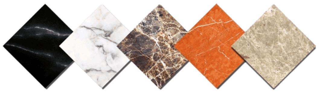 square countertop slabs in varying designs and colors