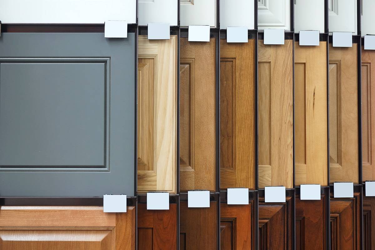 wood cabinet doors samples in varying colors and design