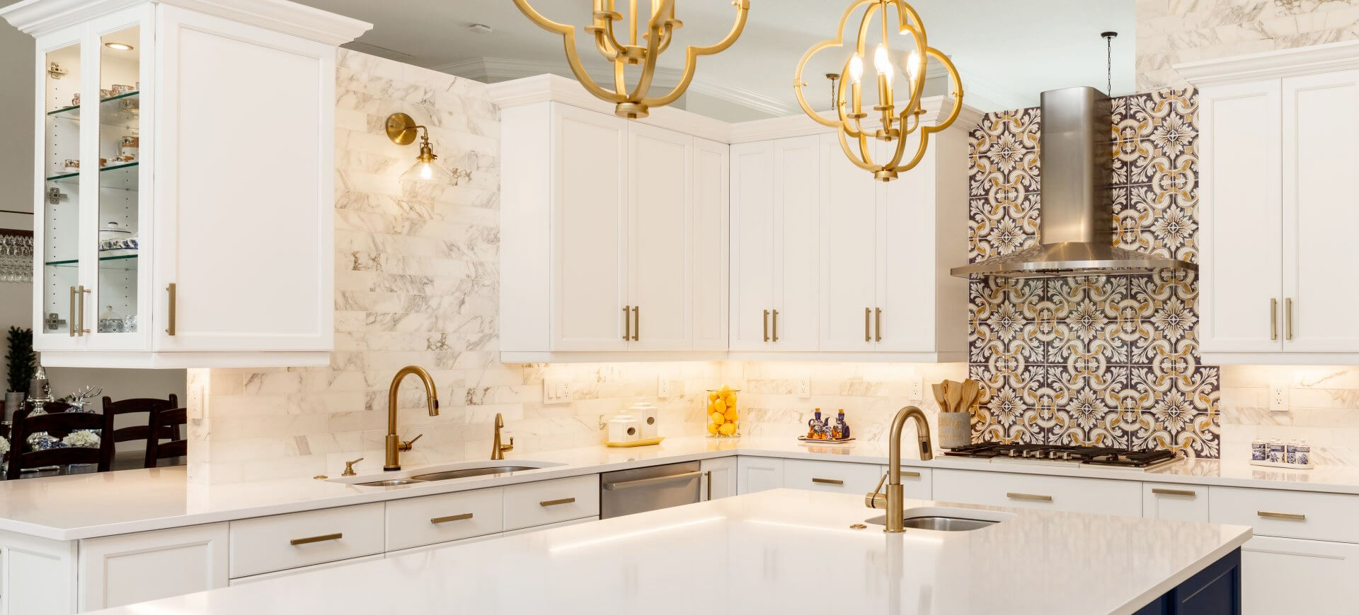 Gold and white kitchen